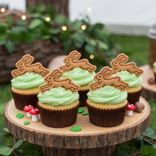 BAKERLOGY Leaping Hare Mini Cookie Cutter and Stamp Set – Woodland Fondant Embosser, Cupcake Topper for Easter, Spring, Cottagecore, Nature Baking Decoration Tool