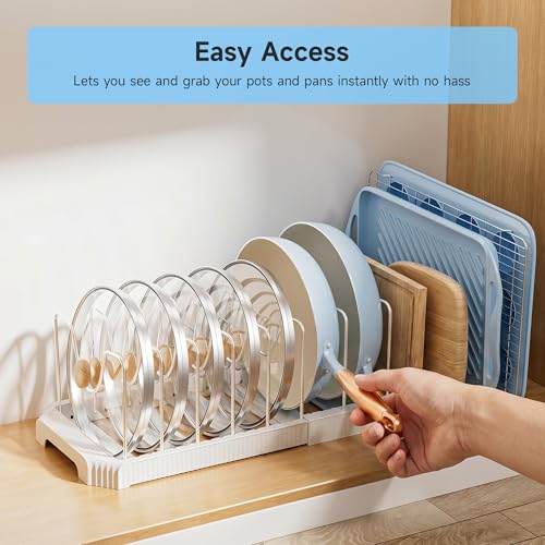 MUDEELA Pots and Pans Organizer under Cabinet, White - color: White, size: 12 Adjustable Dividers