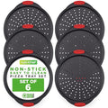 Nutrichef Non-Stick Pizza Tray with Silicone Handles, 6-Pack Round Steel Non-Stick Pans with Perforated Holes, Premium Bakeware, Pizza Trays with Silicone and Oversized Handles, Dishwasher Safe - size: 6 Piece