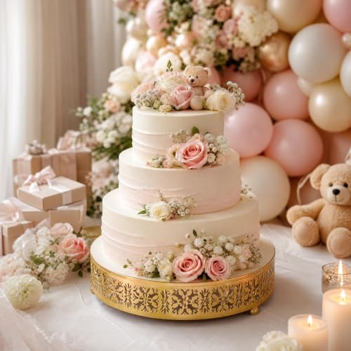 Coloch 3 Pieces Golden Cake Stand Set, 8/10/12 Inch Round Metal Dessert Display Stand Decorative Cake Holder Cupcake Pastry Candy Display Plate for Wedding, Party, Birthday, Event