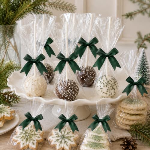 50 Pcs Twist Tie Bows for Treat Bags and Gift Wrapping, Dark Green - color: Green Hunter