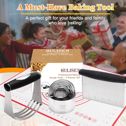 HULISEN 5-Pc Biscuit Cutters, Pastry Scraper, Dough Blender, Silicone Mat - size: 4 Pcs Pastry Cutter Set with Silicone Mat