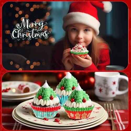 SANNIX 450pcs Christmas Cupcake Liners, 9 Patterns, Santa Snowman Christmas - style: Christmas