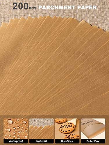 SMARTAKE 200 Pcs Parchment Paper Baking Sheets, 10x15 Inches, Non-Stick - size: 10" x 15"