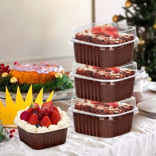 60Pack 5oz Brown Mini Cake Pans with Lids Baking Cups Aluminum Foil Pans Tins, Individual Dessert Cups Containers for Sales,Party,Picnics - color: Brown