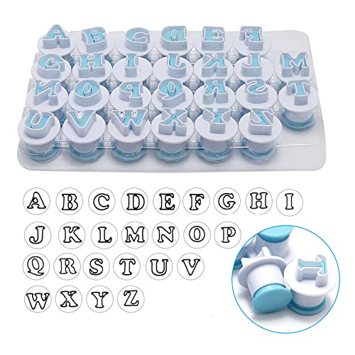 26PCS/Set Cookie Stamp Impress Cookie Cutters Alphabet Letter Cake Biscuit Mold Letter Shape DIY Cookie Biscuit Alphabet Cake Tool Embosser Cutter (Upper Case Shape with Number) - size: Style 2