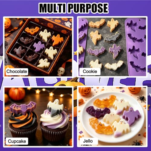 3Pcs Halloween Silicone Mold Ghost Bat Shapes Chocolate Candy Molds - color: Purple
