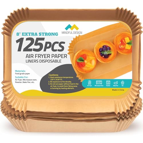 Mindful Design Air Fryer Paper Liners,125Pcs Parchment Paper, Air Fryer Disposable Liner for Microwave, Non-Stick Liners Rectangle Free of Bleach (8.5x5.5IN) - size: Rectangle 8.5"x5.5"