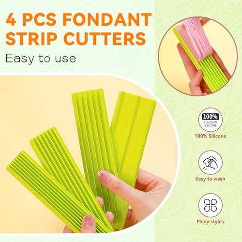 4 Pcs Fondant Strip Cutter, MultiCutter Ribbon Rectangle Cookie Cutter