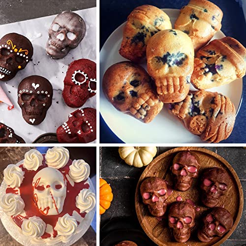 Sakolla Large Skull Cake Pan Silicone Mold, 2 Pack 6 Cavity Halloween Skull Cakelet Chocolate Molds Candy Pizza Baking Molds Handmade Soap Tray - size: Skull Shape Cake Molds/2 Pcs