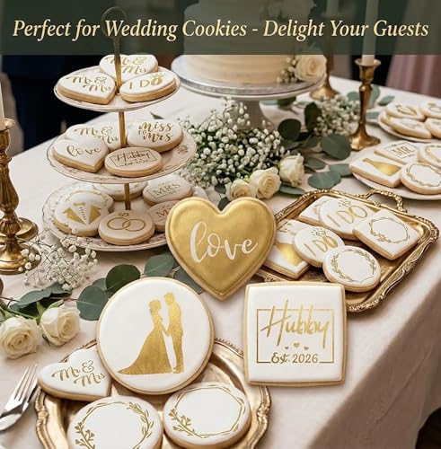16Pcs 4x4Inches Wedding/Engagement Cookie Stencils, Love/Bride to Be/Miss to Mrs/I Do Stencil for Baking, Royal Icing, Sugar Cookie, Bridal Shower Decor, Cards Decorating Tools & Personalized Gifts