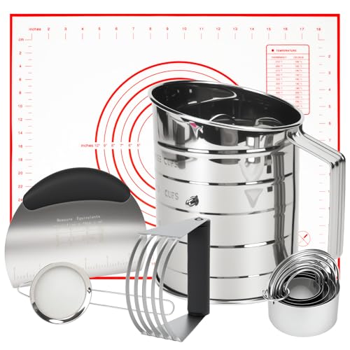 Baking Tool Kit: pastry cutter, flour sifter for baking, Bone-Shaped Biscuit Cutters, Dough Scraper,Baking Mat & Fine Mesh Strainer,Perfect for Making Cookies, Donuts & Pastries in Your Kitchen