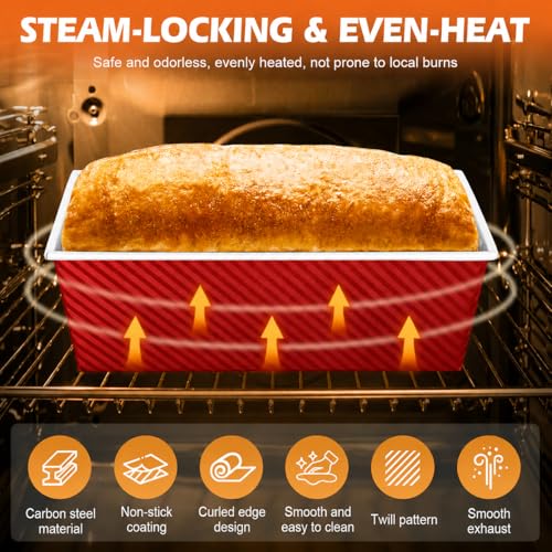 Bread Loaf Pan with Lid-2Pack, 2.2LB & 1LB - color: Red with White Interior, size: 2.2LB & 1LB