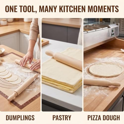 2Pcs Wooden Mini Rolling Pin Baking Small Dough Rolling Pin for Fondant Pastry Pizza Crafting and Imaginative Play for Christmas Presents Mini Pins Kitchen Dining (6 Inch)