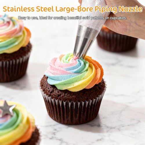 Stainless Steel 9FT Large Piping Tips, 3Pcs Piping Bags And Tips Set, Churro Piping Tip, Open Star Pastry Tips for Cake Decorating with 20Pcs Disposable Piping Bags