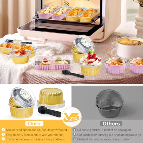 60Pcs Mini Cheesecake Containers, ZOXILEN 5oz 125ml Disposable Aluminum Foil Mini Baking Cups with Lids Spoons, Round Individual Small Cake pans Cupcake liners for Party Gold - color: Gold 60pcs