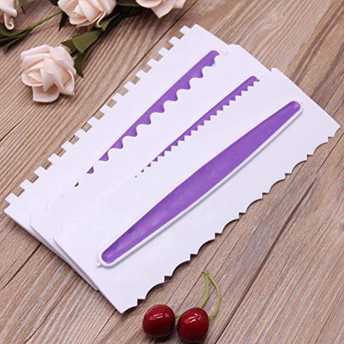 Decorating Comb and Icing Smoother Set of 3 Cake Scrapers - color: white&purple