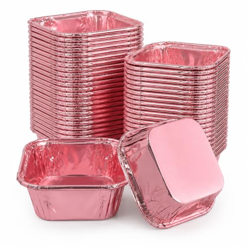 50 Pcs Rose Gold Square Baking Cups, Disposable Paper Pans - color: Rose Gold