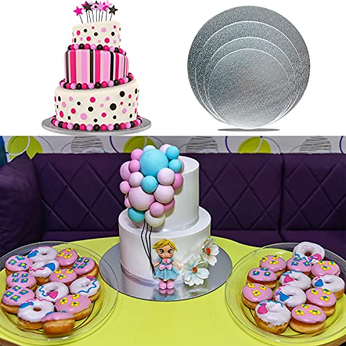 4 Pack Silver Cake Boards Round Cake Circles 6, 8, 10, 12 Inch - color: Silver
