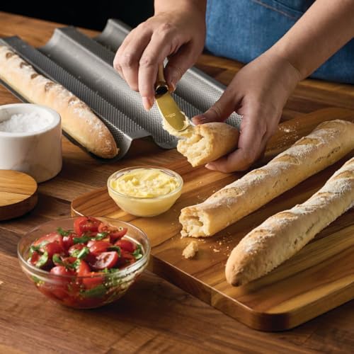 Anolon Advanced Nonstick Perforated Baguette Pan / Tray for Baking Bread - 3-Loaf, Graphite Gray
