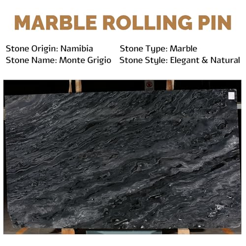 Koville African Natural Marble French Rolling Pin, 16inch Non-Stick Rolling Pin for Baking, Dough Roller for Pasta, Dumpling, Fondant, Pie, Bread, Pizza, Kitchen Baking Tools(Monte Grigio) - color: Shuttle Grey Marble 16 Inch