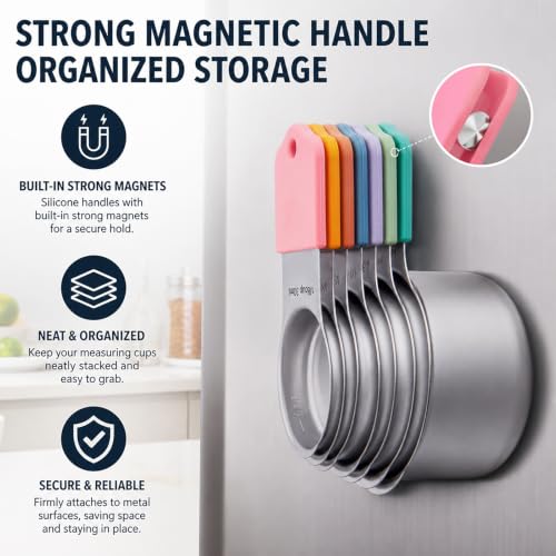 XSNBRD 7-Piece Magnetic Measuring Cup Set, Stainless Steel Stackable Cups - color: Multicolor