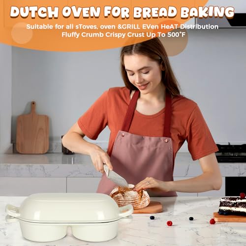 Double Dutch Oven for Sourdough Bread Baking, 2.6QT (White) - color: White