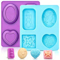 SJ 3D Silicone Craft Mold Set, 2-Pack 4-Cavity Soap & Craft Molds - color: Purple+Blue / 3D Flower Pattern