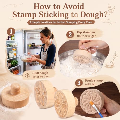 3 Set Pretty Pleated Cookie Stamps, 2.5" Springerle Molds for Baking - style: Pretty Pleated