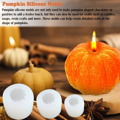 (3 Pack) Pumpkin Candle Molds,Thanksgiving Silicone Mold Fall Pumpkin Silicone Mold for Candles, Soap, Jelly, Chocolate and Home Crafts Decoration