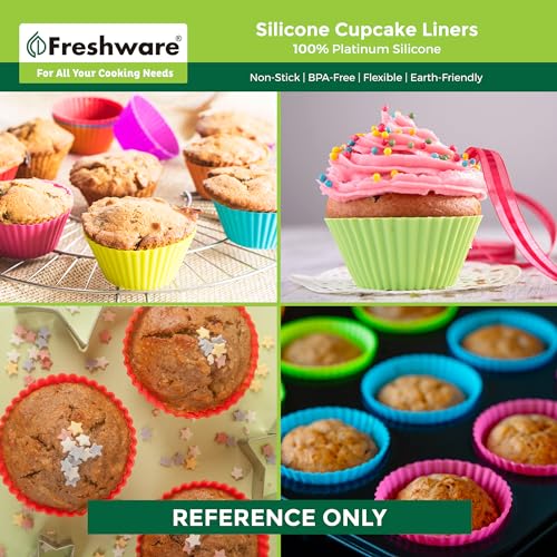 Freshware Cupcake Liners - Pack of 12 Silicone Muffin Cups, 2.8 Inch Baking Cups, Reusable & Non-stick for Party, Halloween, Christmas, Round - color: Red & Black Round [12-Pack]