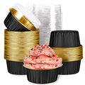 Mini Aluminum Foil Cupcake Baking Cups with Lids (40pcs, 5oz) Round Cupcake Foil Liners Tart Pie Tin Pan Holder - Disposable Mini Cake Containers Flan Molds for Pudding, Souffle, Party, Wedding - color: Black