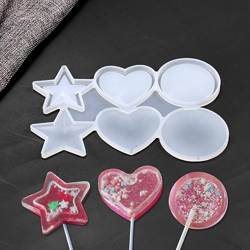 mostsom Star Love Heart Silicone Lollipop Mold Jelly Candy Chocolate Soap Bakeware Mould Reusable Variety Shapes Cake Decor 2PCS (J_ Star Love Heart) - size: J_ Star Love Heart