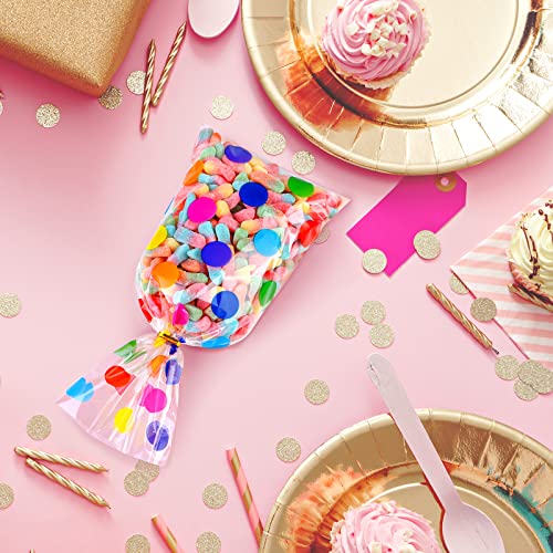 Aodaer 100 Pieces 10.6 x 5.1 In Rainbow Cellophane Bags Plastic Candy Gift Bag Cellophane Treat Bags with Twist Ties Stripes Polka Dot Printed Pattern Goodie Bag for Birthday Weddings Party Favors - color: Rainbow