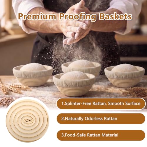 Banneton Bread Proofing Basket Set of 4 (5 inch Round) - style: 4 Round 5-inch & 4 Banneton Liners