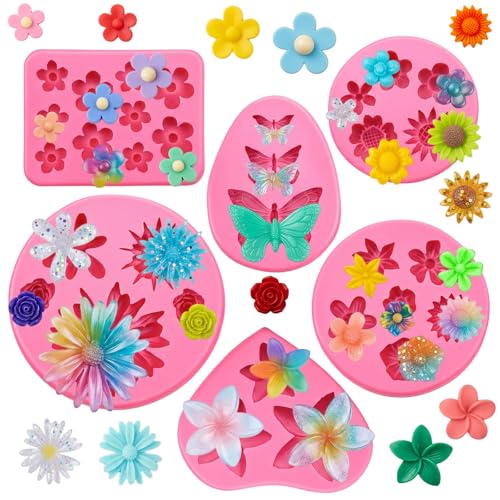 6 Pcs Flower Silicone Molds, Daisy Sunflower Fondant Chocolate Molds