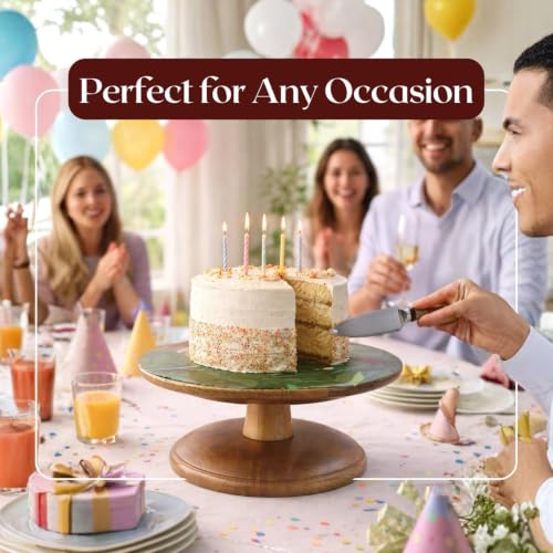 nestroots Cake Stand, Wood with Steel Base, Round Cupcake Stand (Mango Wood (10" x 4.5"))