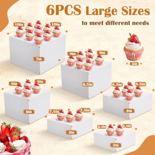 6 PCS Buffet Risers and Stands, Dessert Food Display for Buffet Table - color: White, size: 10" 9" 8.5" 8" 7.5" 6.8"
