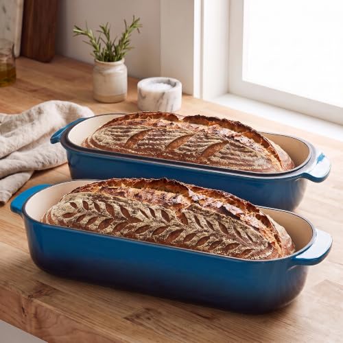 EDGING CASTING Enameled Cast Iron Loaf Pan with Lid, Bread pan, Dutch Oven Bread pan for Homemade Sourdough Bread Baking, 12.5x5.5 inch, 5qt, Lake Blue - color: Lake Blue