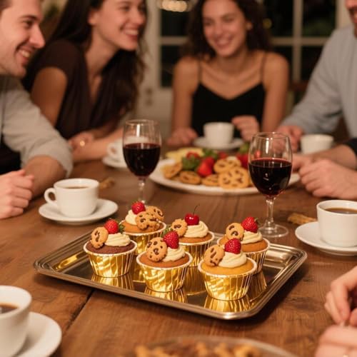 100Pack Gold Cupcake Liners, 3.5oz Baking Cupcake Cups, Mini Disposable Foil Muffin Liners, Grease-proof Paper Ramekin Oven-safe Cupcake Tins for Valentine Christmas Wedding Birthday Party with Spoons - color: Gold