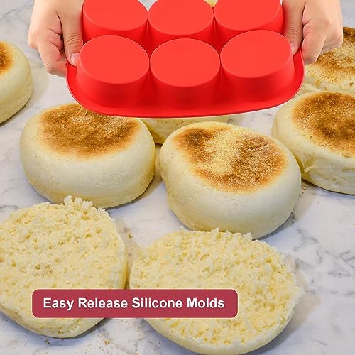 3 Inch Silicone Egg Bites Baking Molds, 6 Cavity Round Jumbo Muffin Top Pan