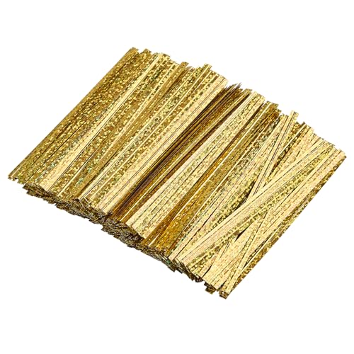 Tangyinrd 500PCS 4 Inch Gold Metallic Twist Ties, Shiny Reusable Bag Ties for Bakery, Candy Bags, Coffee Bags, Goodie Bags, Crafts & Party Decorations - color: Gold