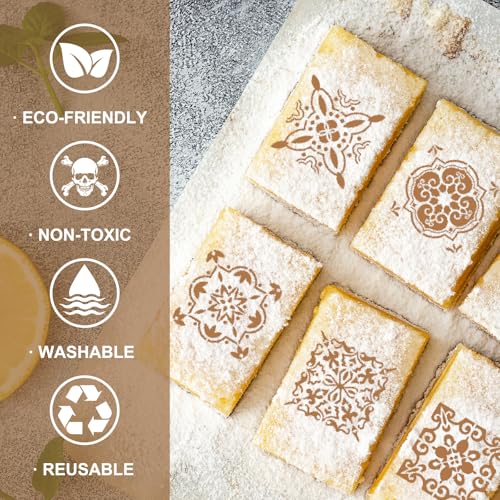 Whaline 15 Pcs Floral Tile Cookie Stencils Chinoiserie Toile Tiles Airbrush Painting Stencils with Bead Chain Decor Biscuit Coffee Cake Baking Reusable Templates for DIY Crafts Birthday Party - style: Tile