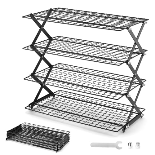 LIANYU 4-Tier Cooling Rack for Baking & Cooking, Collapsible & Space-Saving - color: Black