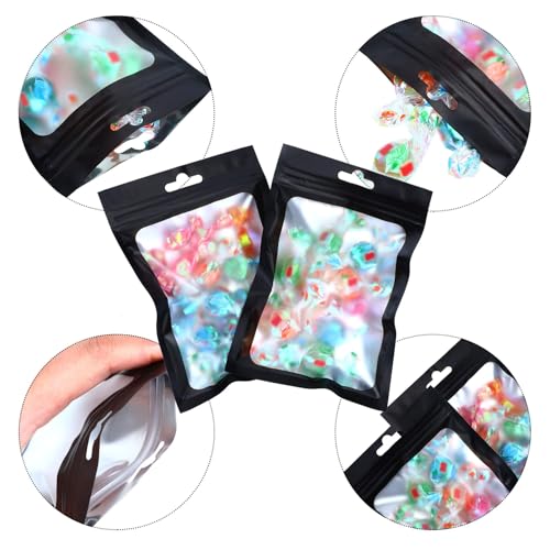 Boao 100 Pcs Resealable Foil Food Storage Bags,3 x 4.7 Inch,Black - color: Black, size: 3 x 4.7 Inch