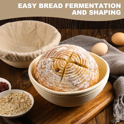 Banneton Bread Proofing Basket, 2 Pack 9inch Round Sourdough Banneton Baskets, Banneton Bread Basket for Sourdough Baking Supplies - size: 9Inch