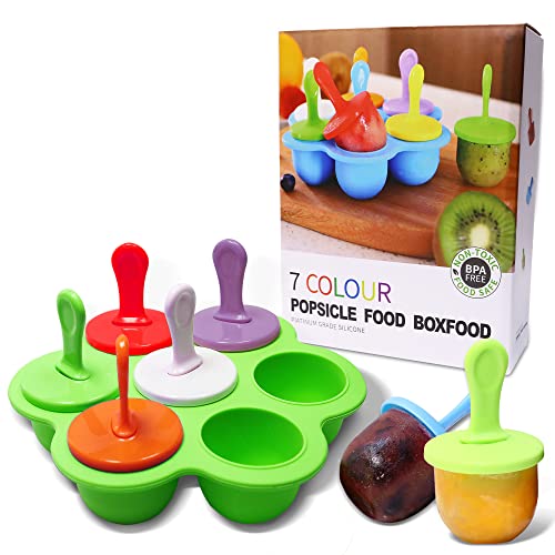 Silicone Popsicle Molds 7-cavity DIY Ice Pop Mold with Colorful Sticks For egg biting ice cream molds storage containers non stick cake molds (Green) - color: Green