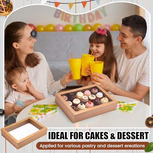 Sinload 10 Pcs 1/4 Sheet Cake Box with Window & Board, Brown, 14x10x4 Inch - color: Brown, size: 14x10x4 Inch