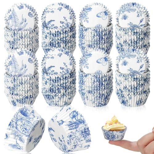 Jetec 800 Pcs Mini Cupcake Liners Disposable, 1.3 x 0.8 Inch, Blue, Flower