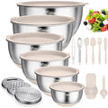 Wildone Mixing Bowls with Airtight Lids, Stainless Steel Mixing Bowls Set - color: Khaki